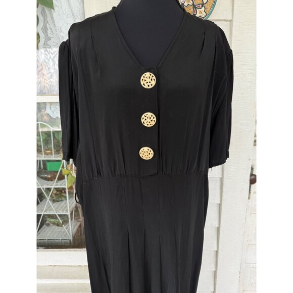 Antique 30's Black Rayon Maternity Dress AS IS TLC Size L - Picture 11 of 16